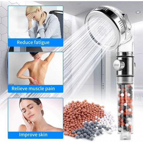Handheld High Pressure Showerhead with Mineral Stone Beads Filter, Eco-Stop Button, 3 Spray Modes - Toytexx Handheld High Pressure Showerhead with Mineral Stone Beads Filter, Eco-Stop Button, 3 Spray Modes - Toytexx